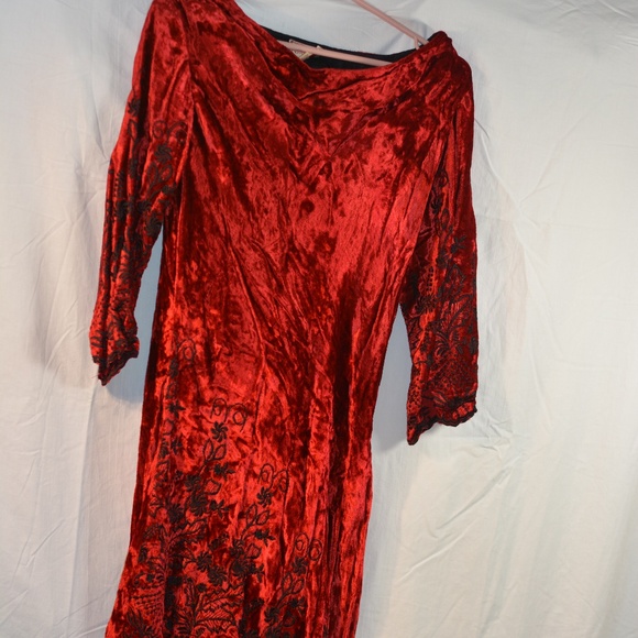 April Cornell Dresses & Skirts - April Cornell Red Velvet Embroidered Dress SZ S